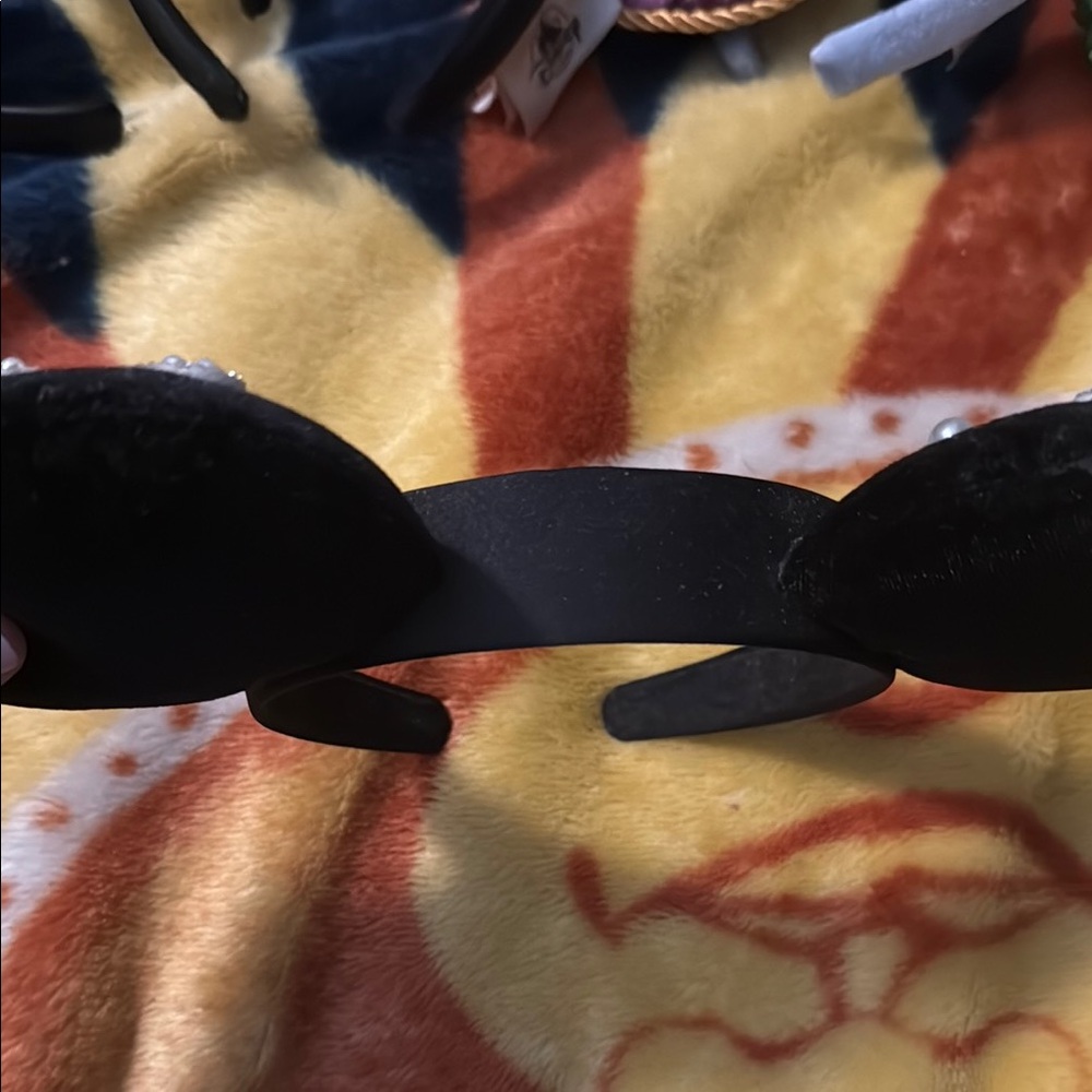 Black velvet and pearls Mickey Mouse Ears Headband - Picture 3 of 4